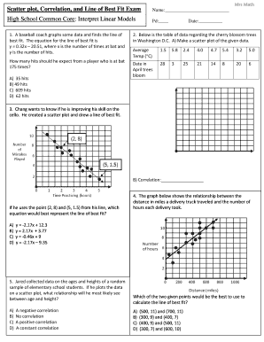 Scatter Plot Correlation and Line of Best Fit Exam  Form