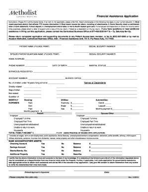  Houston Methodist Financial Assistance Application 2015
