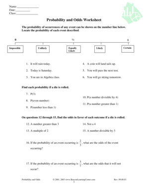 Probability and Odds Worksheet Answers  Form