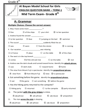 Grade 8 Exam  Form