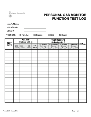 PERSONAL GAS MONITOR FUNCTION TEST LOG Npointenergy  Form