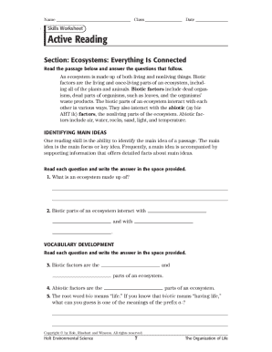 Active Reading Ecosystems Everything is Connected Answer Key  Form