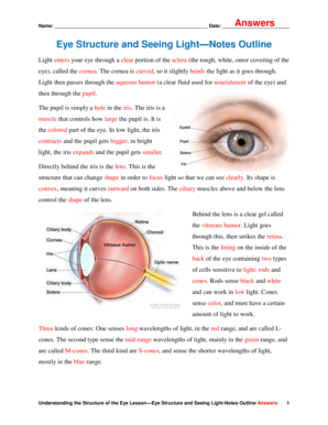 Eye Structure and Seeing Light Notes Outline  Form