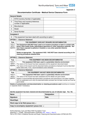 Decontamination Certificate Medical Device Clearance Form