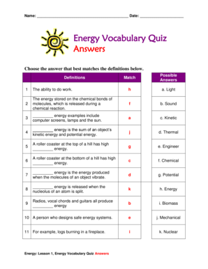 Energy Vocabulary Quiz  Form