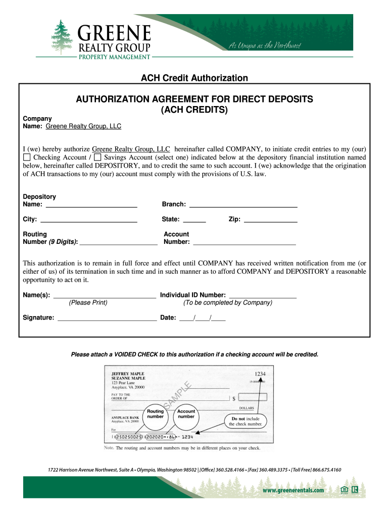 Ach Credit Authorization  Form