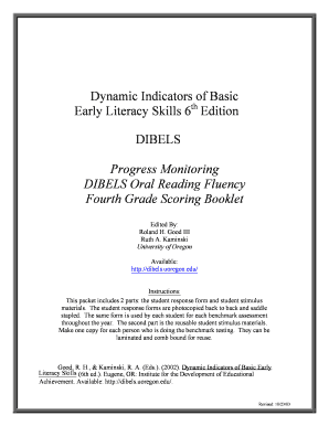 Progress Monitoring DIBELS Oral Reading Fluency Fourth Grade Dibels Uoregon  Form