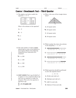 Course 2 Benchmark Test Third Quarter Chapters 6 7 Answers  Form