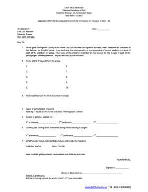 Lalit Kala Akademi Gallery Booking  Form