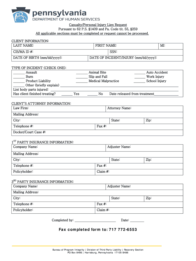 Pennsylvania Dhs Lien  Form