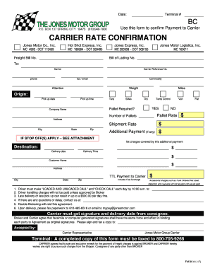 Use This Form to Confirm Payment to Carrier CARRIER RATE