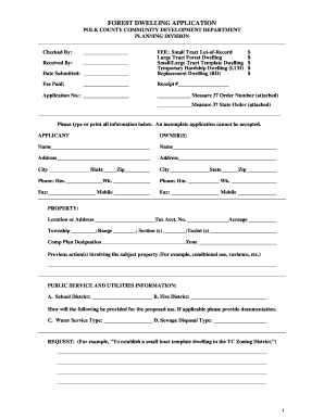 FOREST DWELLING APPLICATION POLK COUNTY COMMUNITY  Form