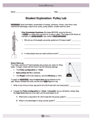 Gizmo Pulley Lab Answer Key  Form