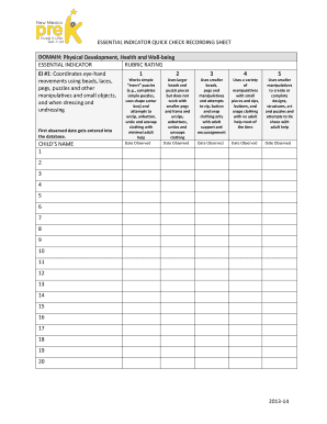 ESSENTIAL INDICATOR RUBRIC RATING New Mexico PreK Newmexicoprek  Form