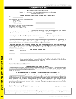 Statutory 90 Day Property Hold California Pawnbrokers Californiapawnbrokers  Form