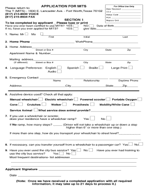 Mits Transportation Application  Form