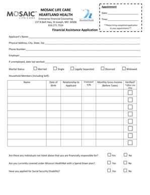 Mosaic Financial Assistance  Form