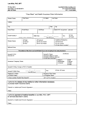 Face Sheet and Health Insurance Claim Information