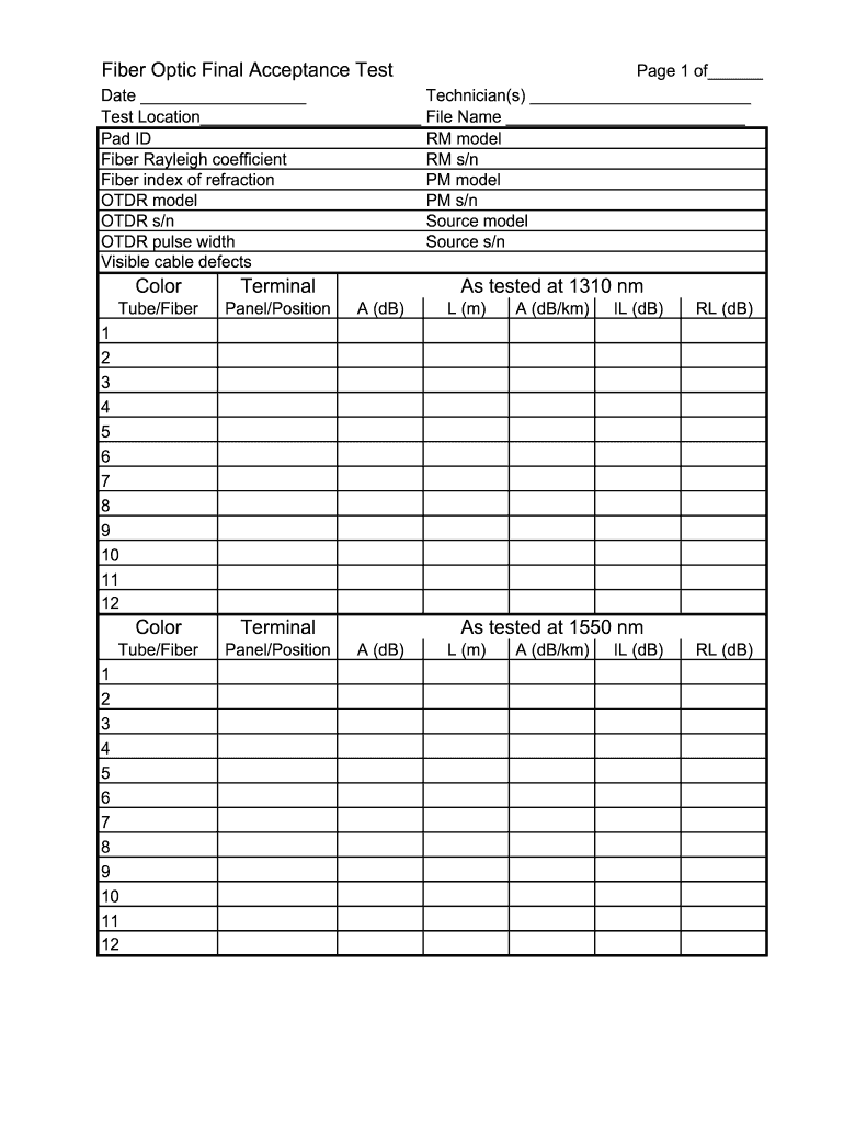 Fiber Optic Final Acceptance Test Very Long Baseline Array Aoc Nrao  Form