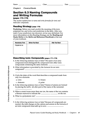 Directed Reading for Content Mastery Section 3 Writing Formulas and Naming Compounds
