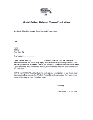 Medical Referral Thank You Letter Template  Form