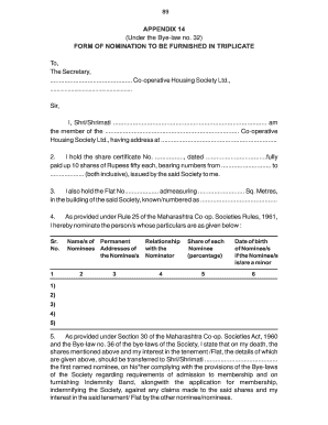 Form of Nomination to Be Furnished in Triplicate Meaning