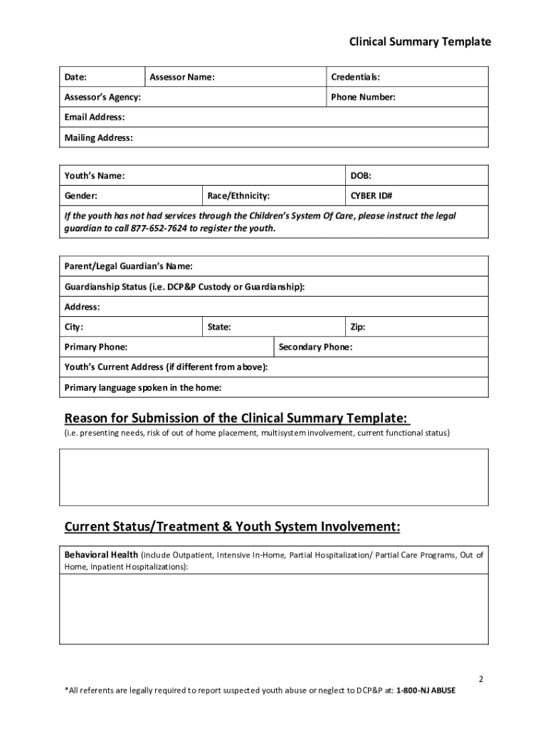 Clinical Summary Example  Form