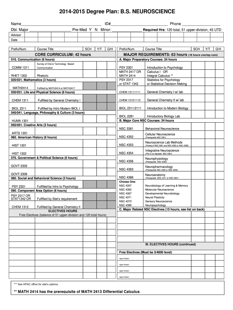 Degree Plan BS NEUROSCIENCE Utd  Form