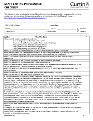  STAFF EXITING PROCEDURES CHECKLIST Curtin University 2009