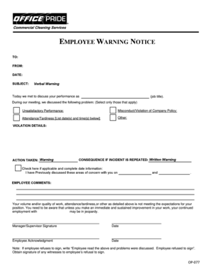 BEMPLOYEE WARNING NOTICEb Office Pride  Form