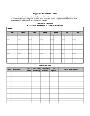 Migraine Headache Diary Njafp  Form