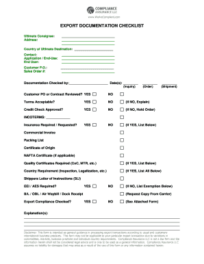 Export Documents Checklist PDF  Form