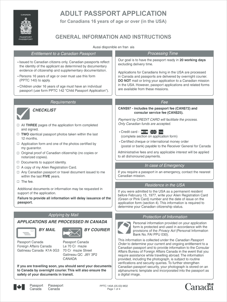  Canadian Passport Fillable Form Pptc 140 2003