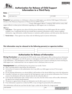  Authorization for Release of Child Support Information to Files Dnr State Mn 2008