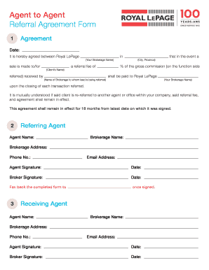 Agent to Agent Referral Agreement Form