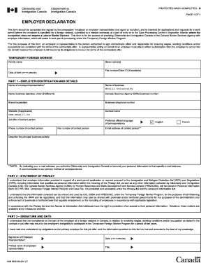 IMM 5658 E Employer Declaration McGill Mcgill  Form