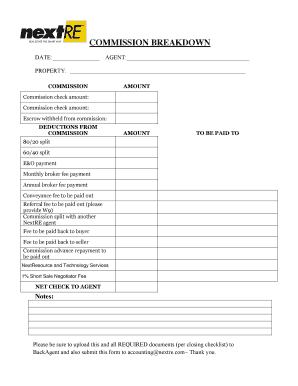 Real Estate Commission Services Break Down  Form