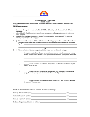 Printable Annual Inspector Certification  Form
