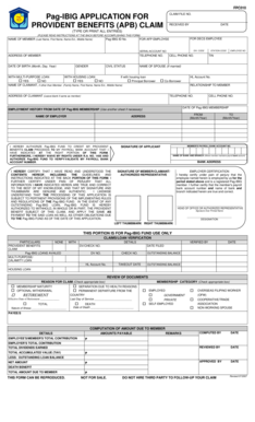 Application for Provident Benefits Claim Form