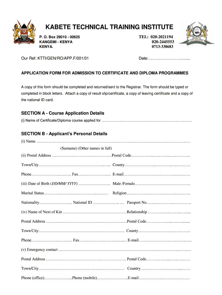 Kabete National Polytechnic  Form