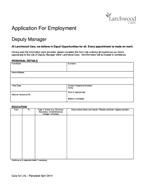 Uk Care Application Employment  Form