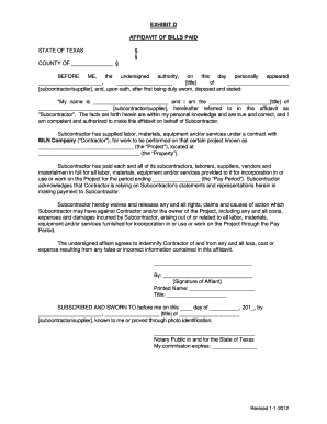 All Bills Paid Affidavit Template  Form