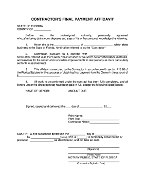  Contractor&#039;s Affidavit of Payment 2015