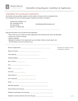 Charitable Giving Request Guidelines Application James Avery  Form