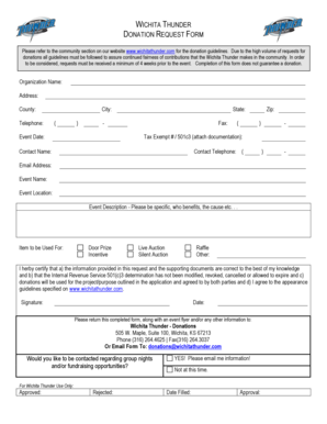 WICHITA THUNDER DONATION REQUEST FORM