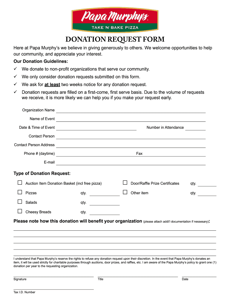 Papa Murphy's Donation Request  Form