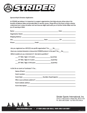 Strider Bike Donation Request  Form