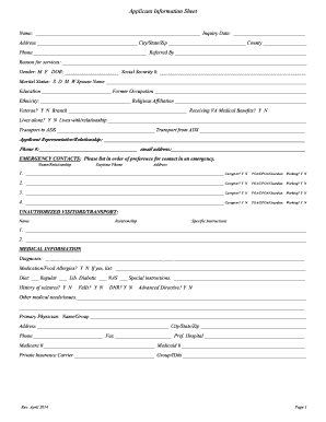 Application Information Sheet