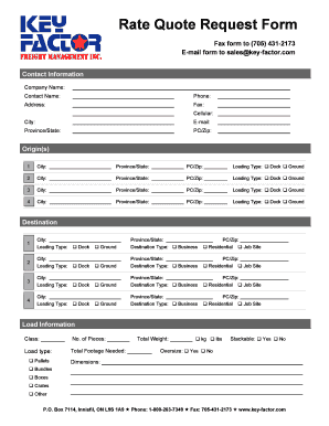 Rate Quote Request Form Key Factor Freight Management