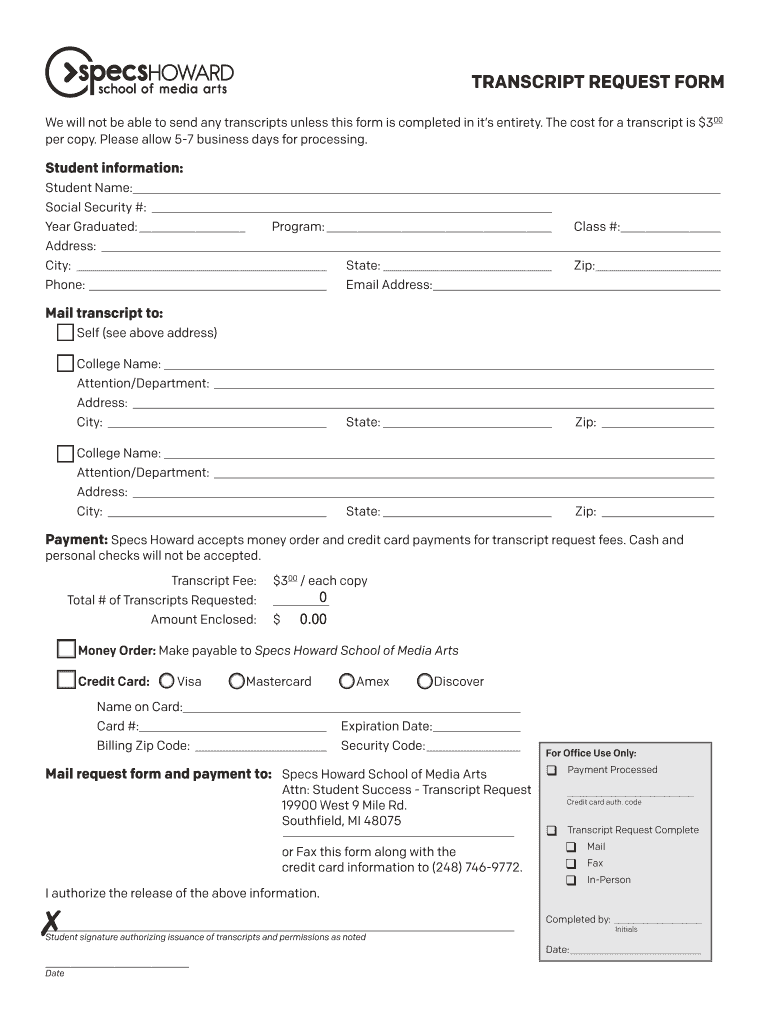 Specs Howard Transcript to Henry Ford Community College  Form